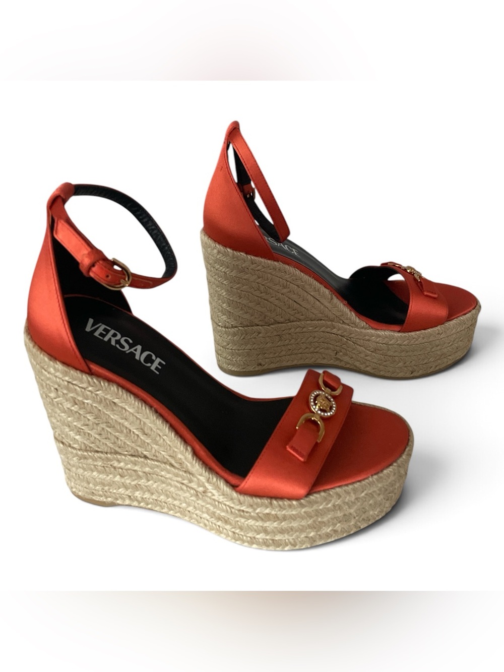 Versace Orange Satin Platform Espadrille 6.5